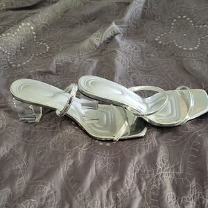 Groovy Clear Strappy Silver Heeled Sandals for Women